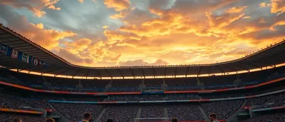 A hyper-realistic editorial shot of a packed Dinamo Zagreb home stadium at twilight, focusing on a lone forward in a...